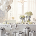 Metallic silver ribbon decorating elegant party celebration