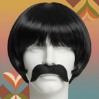 Wicked Costumes 1960s Pop Icon Wig & Moustache - Men's Black Fancy Dress - Why Not Shop