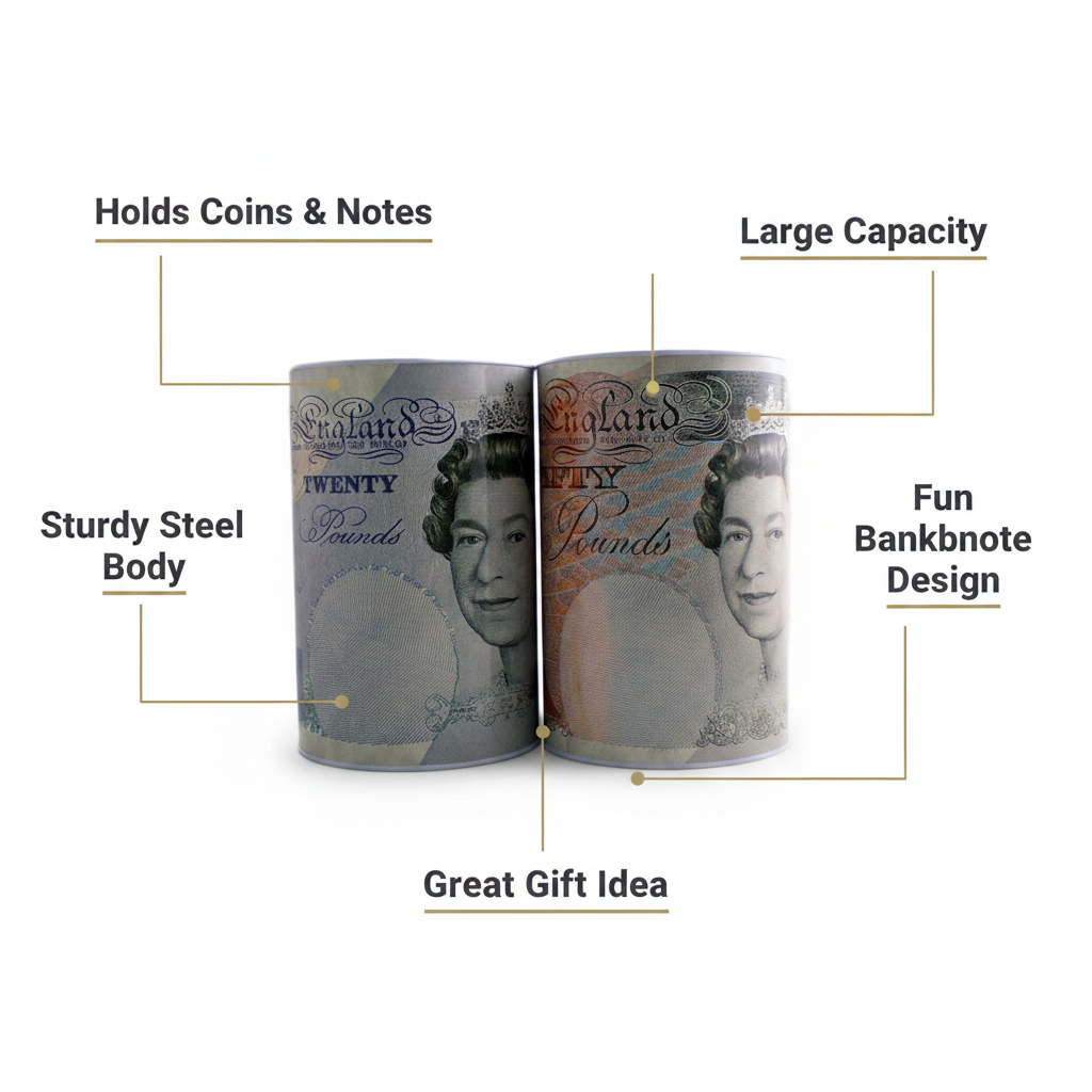 Large Money Coin And Notes Saving Tin
