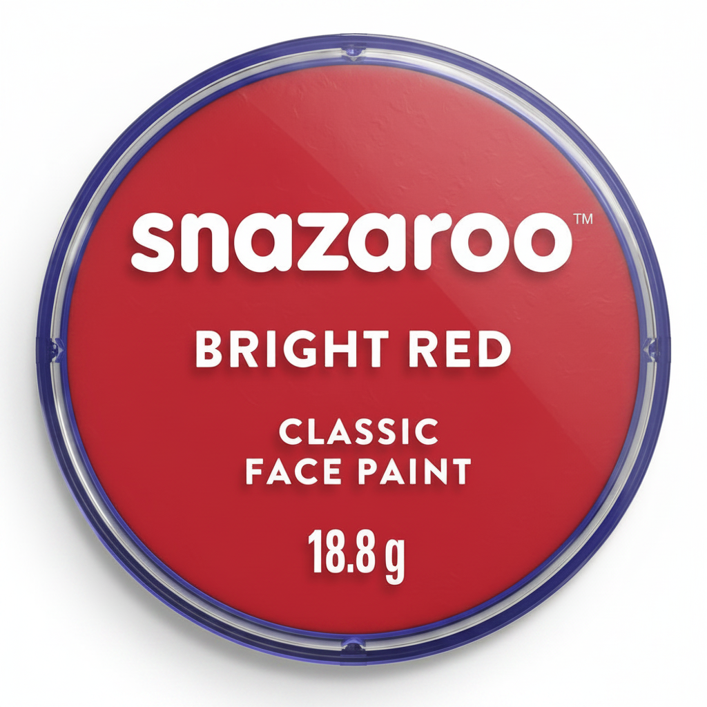 Snazaroo Classic Bright Red Face Paint 18ml pot on pure white background, Amazon and eBay compliant hero shot