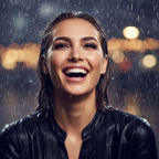 Stylish woman with perfect waterproof lashes in the rain