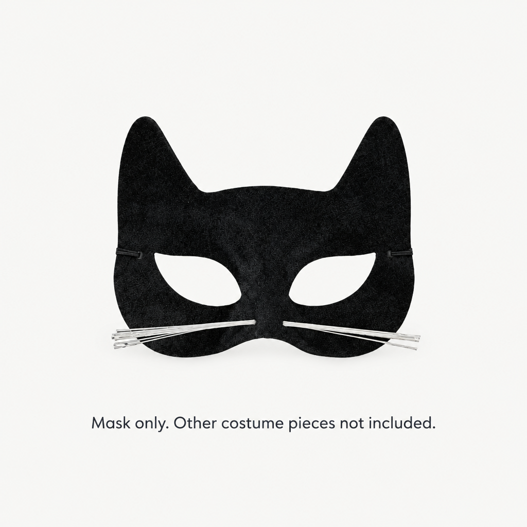 Black cat mask with caption explaining other costume pieces are not included