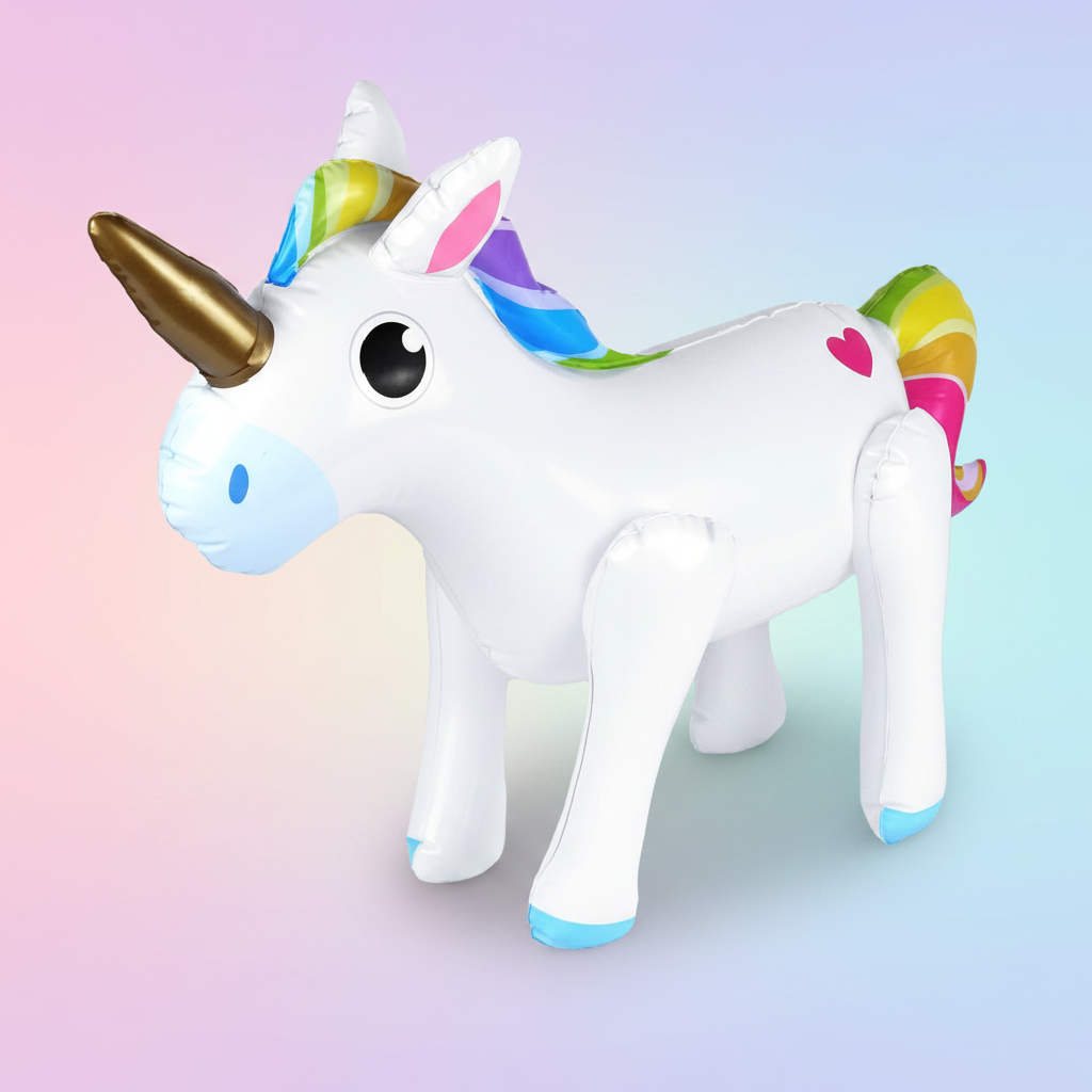 Inflatable Unicorn 53x35cm on pastel rainbow gradient studio background