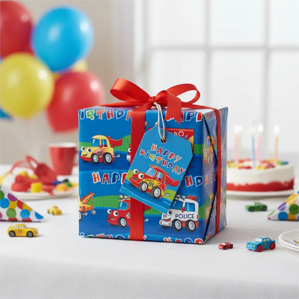 Folded Wrap & Tags Happy Birthday Vehicles - Why Not Shop