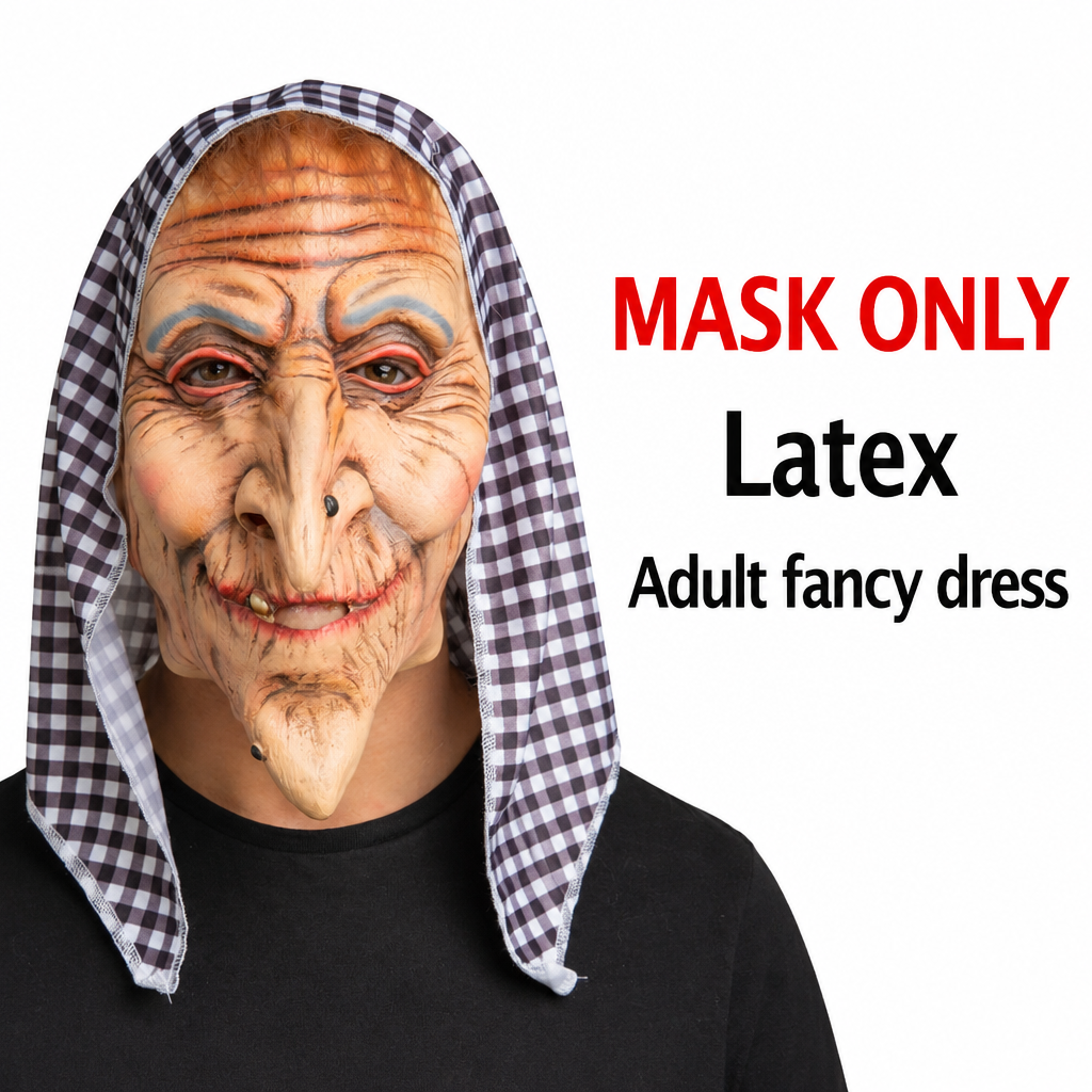 Old hag latex mask beside information that the listing includes the mask only