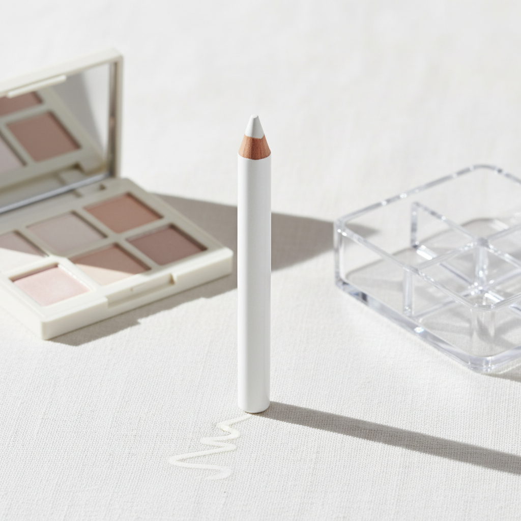 Laval Pearl Eye Shader Eyeshadow Pencil in beauty flat-lay display with organiser and eyeshadow palette