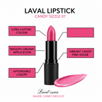 Laval Lipstick Candy Sizzle 07 premium feature infographic with callout labels on white background
