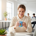 Adult using Fidget Can Sensory Spinner Cube at office desk for stress relief - lifestyle image