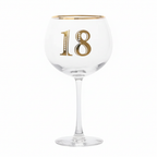 Art Deco 18th Birthday Gin Glass on pure white background, centred studio shot showing gold Art Deco detailing