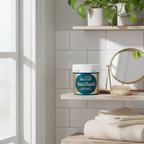 La Riche Directions Turquoise Hair Dye 88ml on a stylish bathroom vanity with natural window light, interior lifestyle shot
