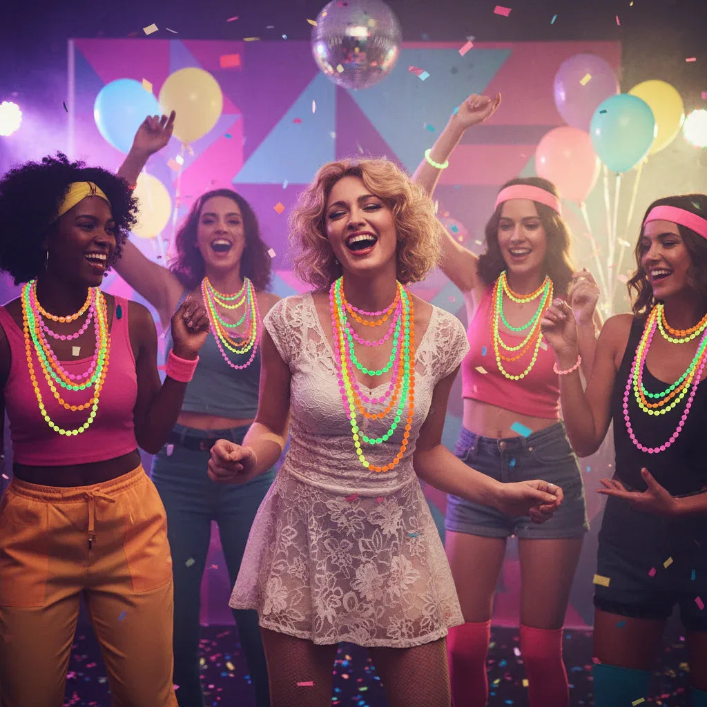 Wicked Costumes Women's 80s Neon Bead Necklace Set - 4 Piece Retro Party Accessories - Why Not Shop
