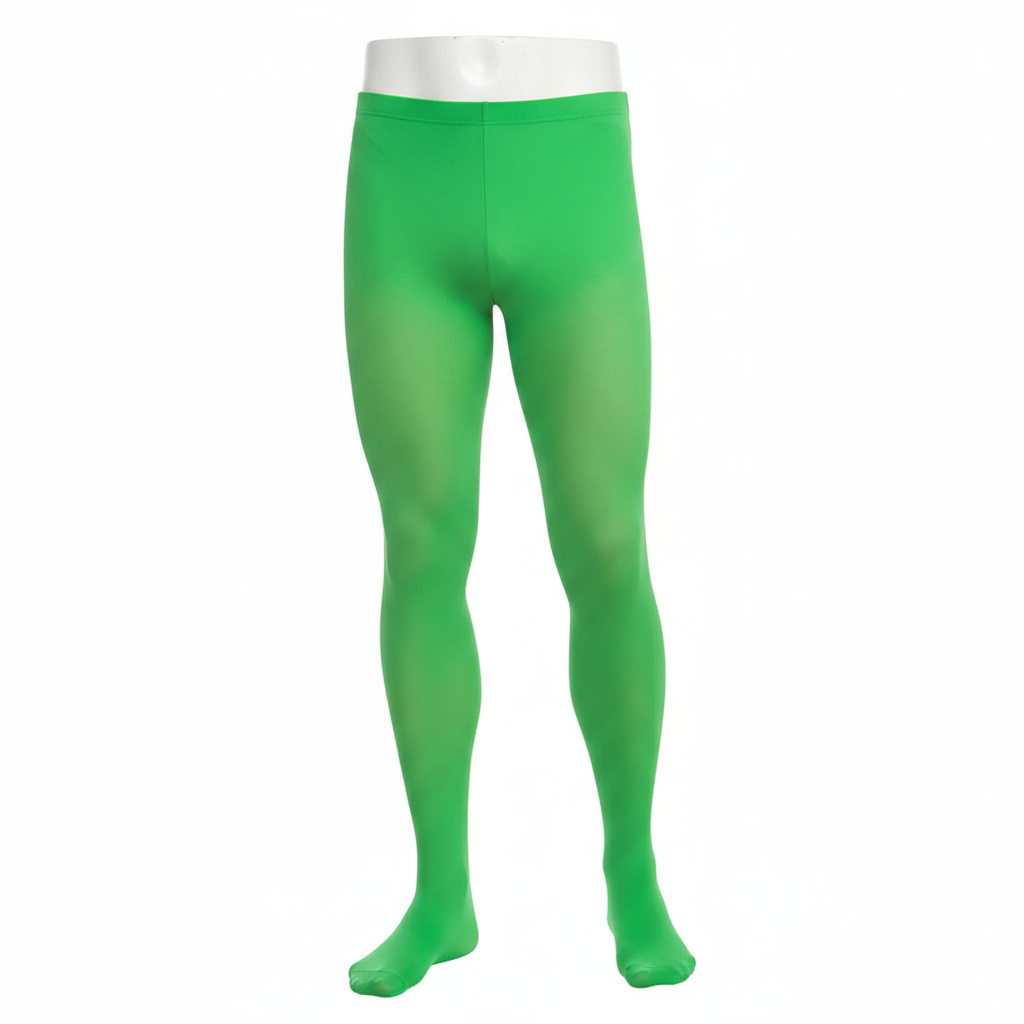 Men's bright green elf tights size Large on white background — Amazon and eBay compliant hero shot