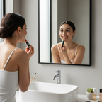 Woman applying Laval Orange Lipstick Honey Bun 34 in natural light