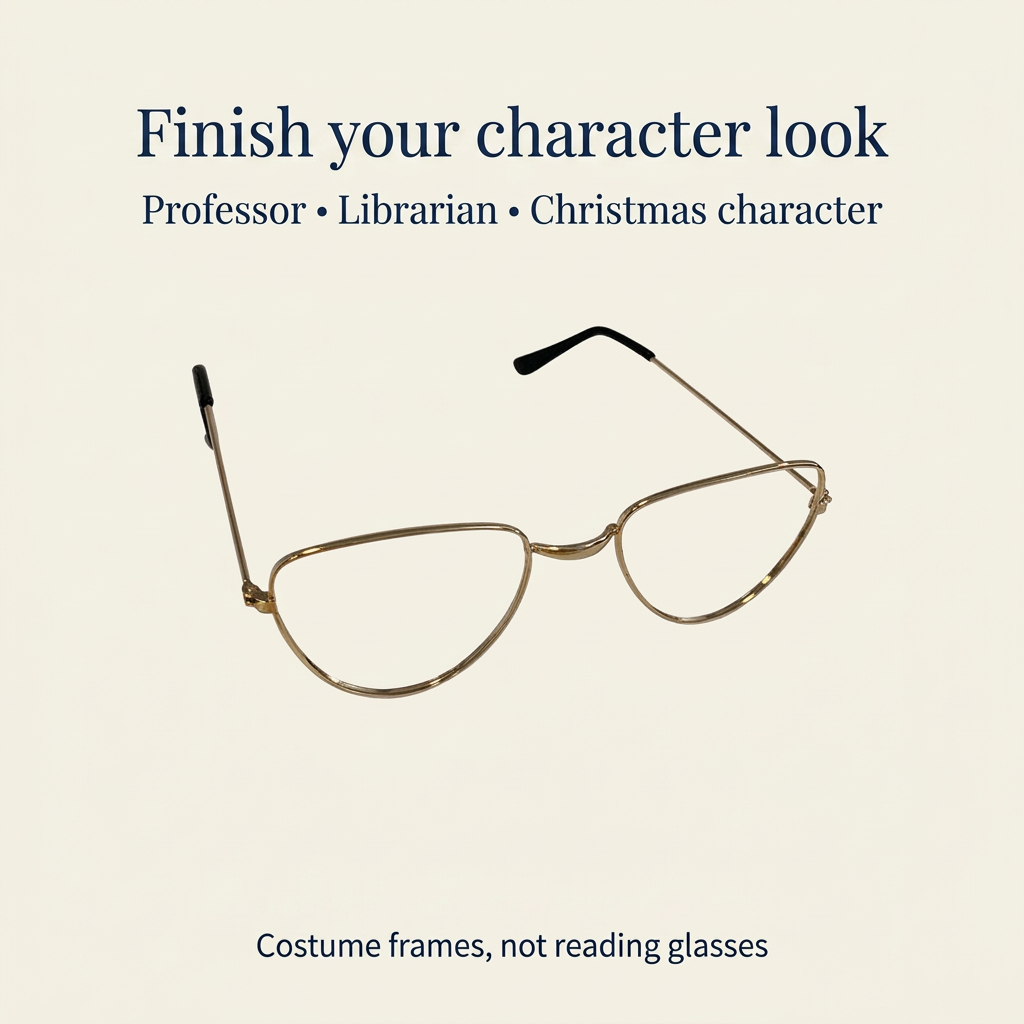 Gold half-moon costume frames with professor, librarian and Christmas character styling suggestions