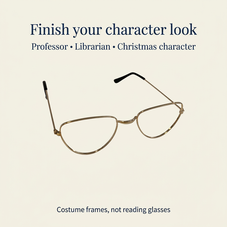 Gold half-moon costume frames with professor, librarian and Christmas character styling suggestions