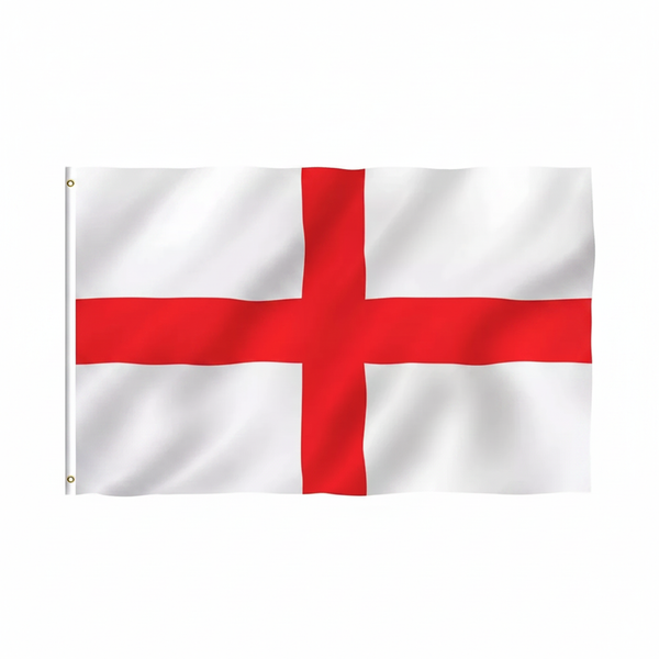 England St George Cross Flag 60cm x 90cm flat lay on pure white background, vivid red cross, brass eyelets, Amazon hero shot
