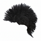 Black punk rocker mohawk wig on pure white background, studio lighting, Amazon hero shot