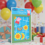 Peppa Pig folded wrapping paper with 2 gift tags on cheerful birthday party background