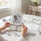 Milestones silver 40th birthday photo frame being wrapped as a gift