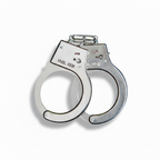 Polished chrome silver metal fancy dress handcuffs on pure white background, studio hero shot