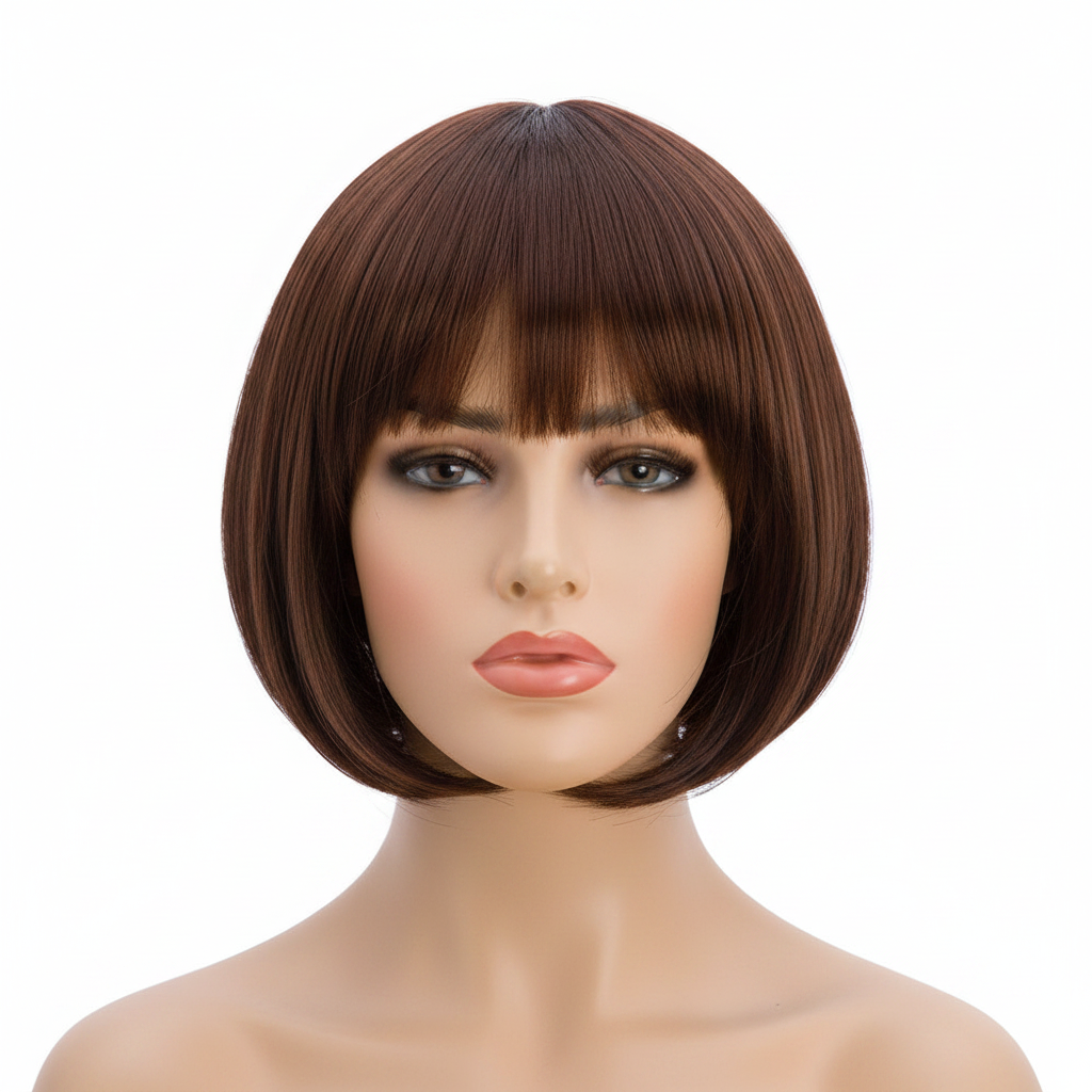 Diva brown bob wig on pure white background — studio hero shot, Amazon/eBay compliant