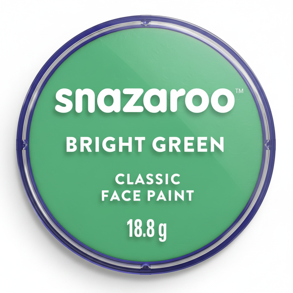 Snazaroo Classic Bright Green Face Paint 18ml pot on pure white background, Amazon and eBay compliant hero shot