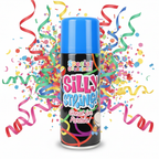 Can of Party Silly String 200ml with vibrant party background
