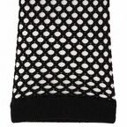 Extreme macro close-up of black fishnet glove showing open diamond mesh weave texture and crisp black thread detail