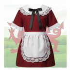 Traditional Welsh toddler costume in red checked fabric with white lace trim, apron and black ribbon for ages 1-2 years