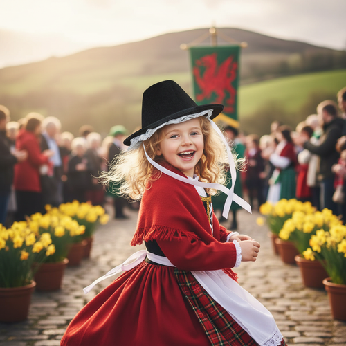 Girl in Welsh traditional tall hat at outdoor Welsh event