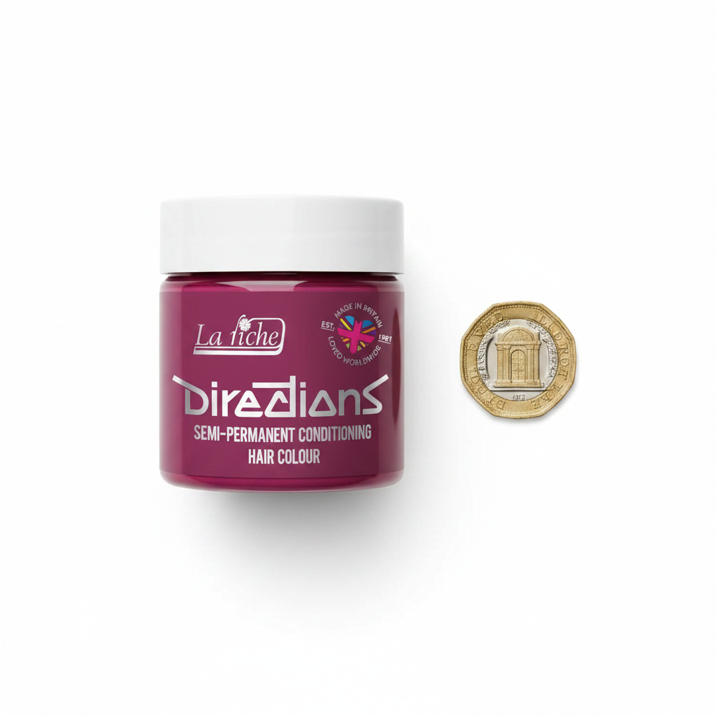 La Riche Directions Cerise Hair Dye 88ml - Scale Flat Lay with £1 Coin