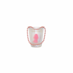 Willy shot glass on a blush pink pearlescent bead necklace, centred on a pure white background, studio lighting, Amazon hero shot