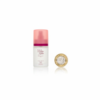 Taylor of London White Satin EDT 100ml bottle flat lay beside £1 coin showing product scale on white background