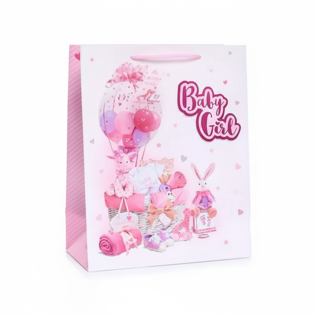 New baby girl pink gift bag XL portrait 13x17.5 inches premium quality
