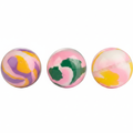 Three sensory butter putty balls on pure white background — pink purple yellow, pink green, and pink yellow white marble swirl designs
