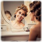 Confident Woman with Flawless Makeup Using Clear Double Sided Mirror With Stand