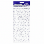 Silver star printed tissue paper pack of 5 on white background, studio hero shot