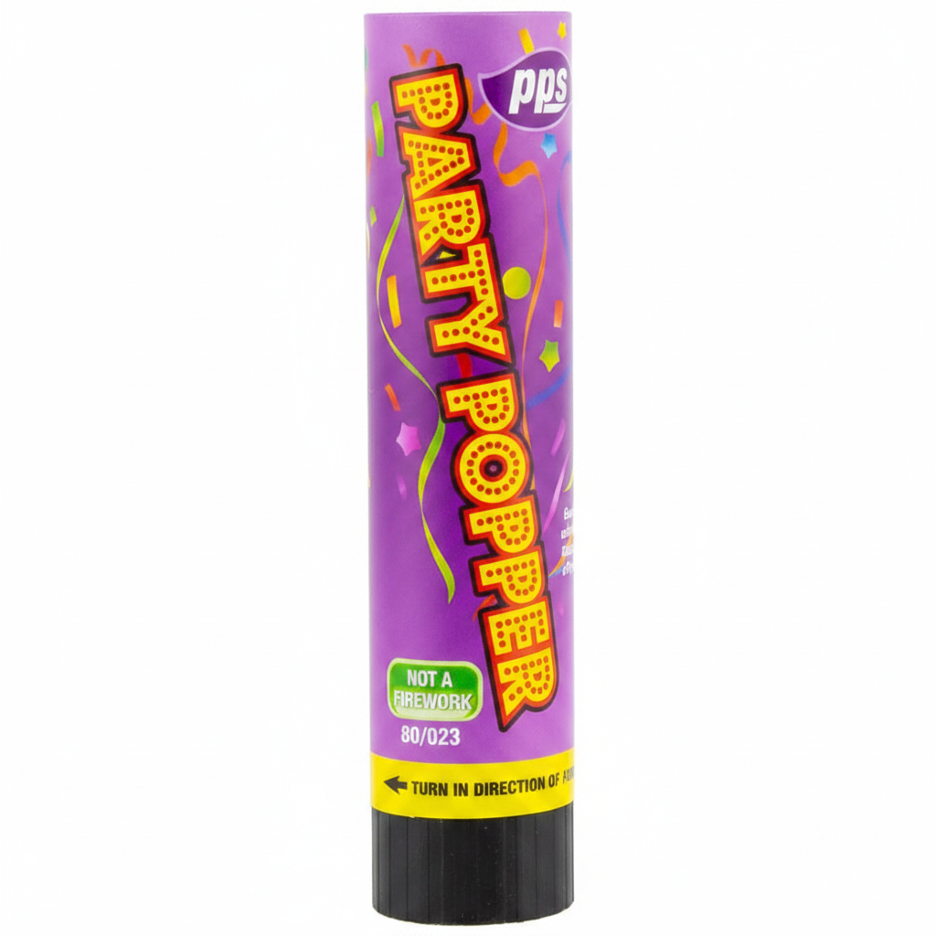 Colour Confetti Cannon Party Poppers 21cm - Close Up Detail