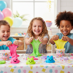 Kids having fun at playdate with Slime Buddies - perfect party toys for creative group play
