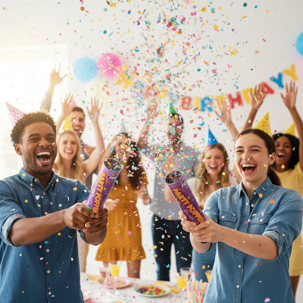 Colour Confetti Cannon Party Poppers 21cm - Lifestyle Party Scene
