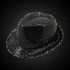 Black Sequin Trilby Hat displayed against a dark luxury background, sequins shimmering under studio lighting