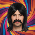 Wicked Costumes Men's 70s Black Wig & Moustache Set - Retro Fancy Dress - Why Not Shop