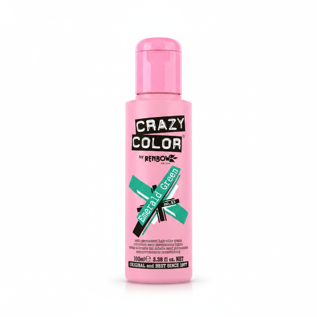 Crazy Color Emerald Green Semi-Permanent Hair Dye 100ml pink bottle on white studio background