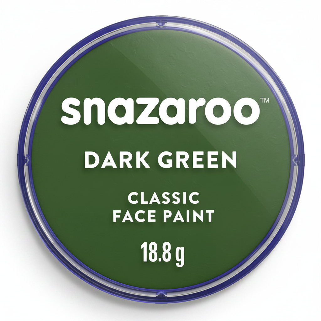 Snazaroo Classic Dark Green Face Paint 18ml pot on pure white background, studio hero shot
