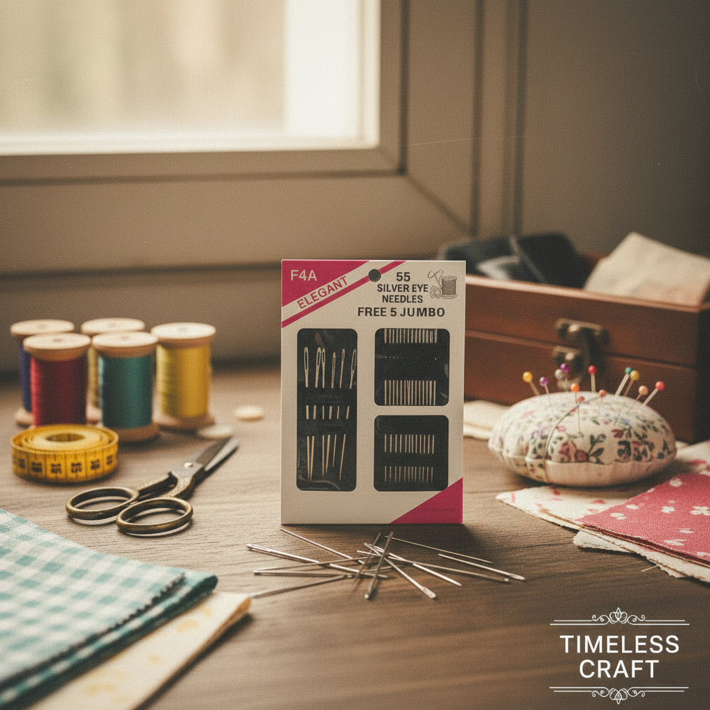 Beautifully organized sewing kit featuring 55 piece silver eye needle set with colorful threads and crafting supplies