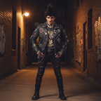 Complete punk rocker fancy dress costume with black mohawk wig as the iconic centrepiece