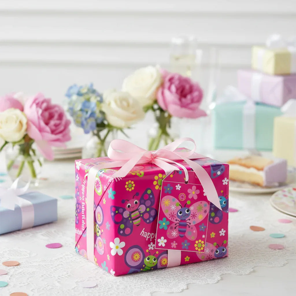 Folded Wrap & Tags Butterflies Pink - Why Not Shop