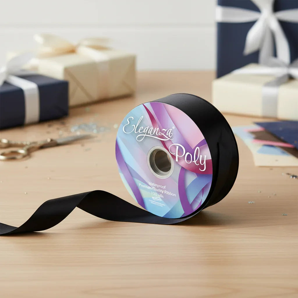 Eleganza Poly Ribbon 50mm x 91m (100yds) Black - Why Not Shop