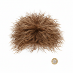 80s Tina Brown Wig flat lay beside a £1 coin on white background showing product scale