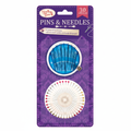 Sewing Box 30-piece assorted coloured pins and needles set on a pure white background, studio hero shot